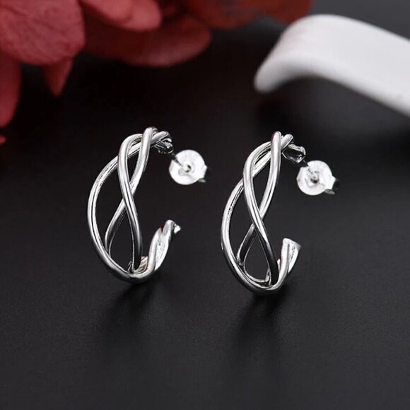 NWT Minimalist Stud Hoop Earrings S925 Sterling Silver Stamped Classic - Picture 1 of 8